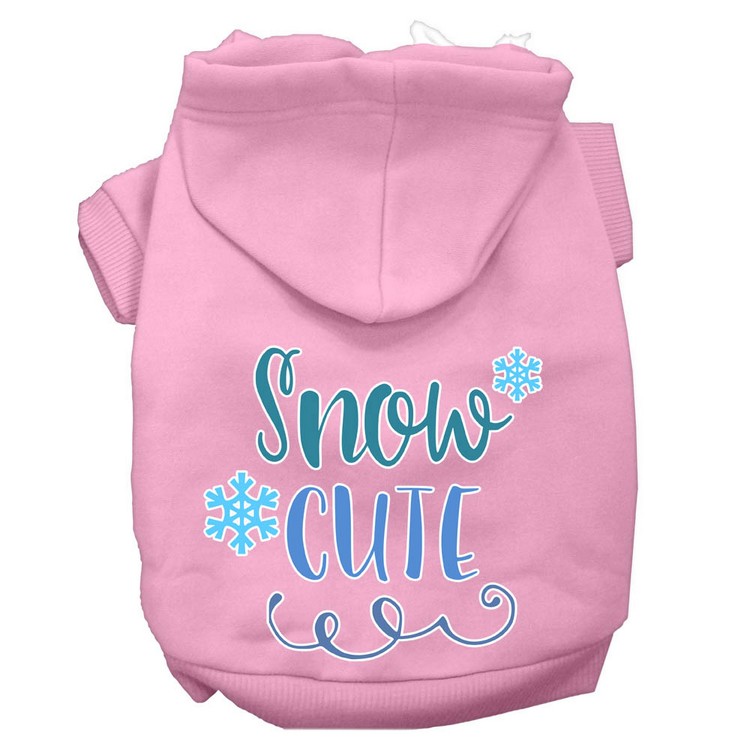 Snow Cute Screen Print Dog Hoodie Light Pink XS